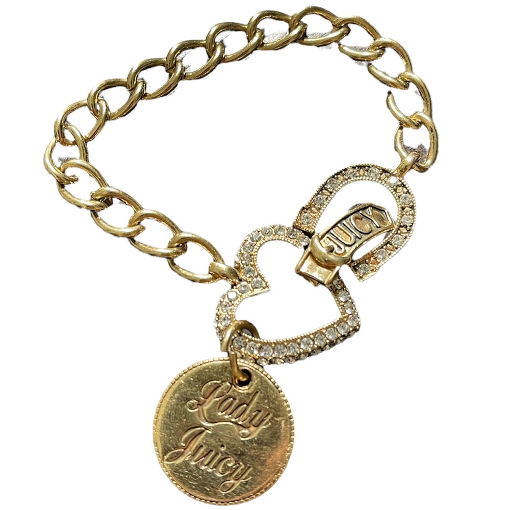 Juicy Couture Gold Lady Lucky Heart and Horseshoe Charm Bracelet - Y2K Jewelry